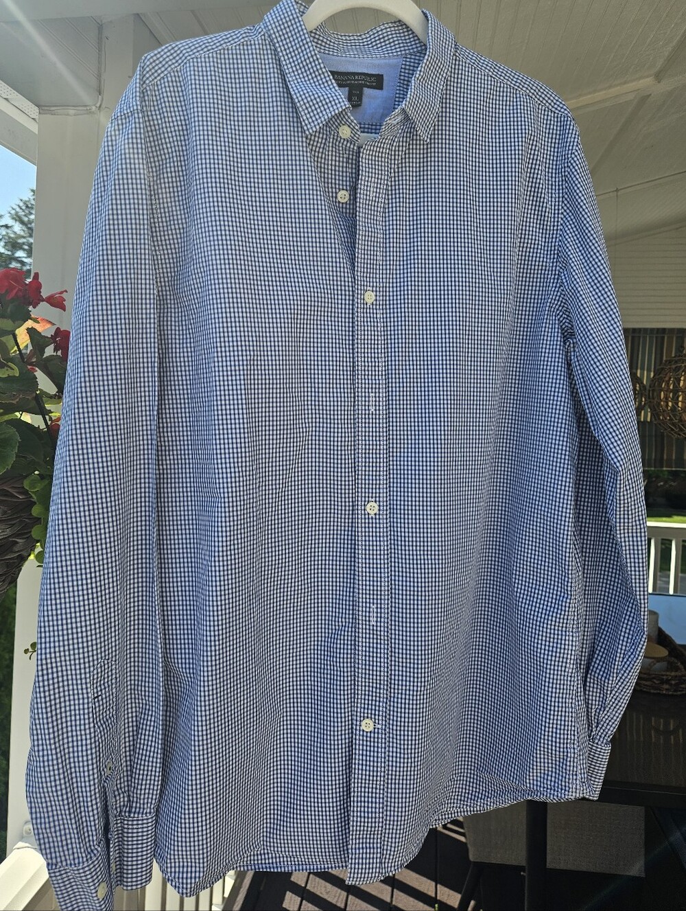 Banana Republic Men's Blue Gingham Button-Down Shirt XL Tall